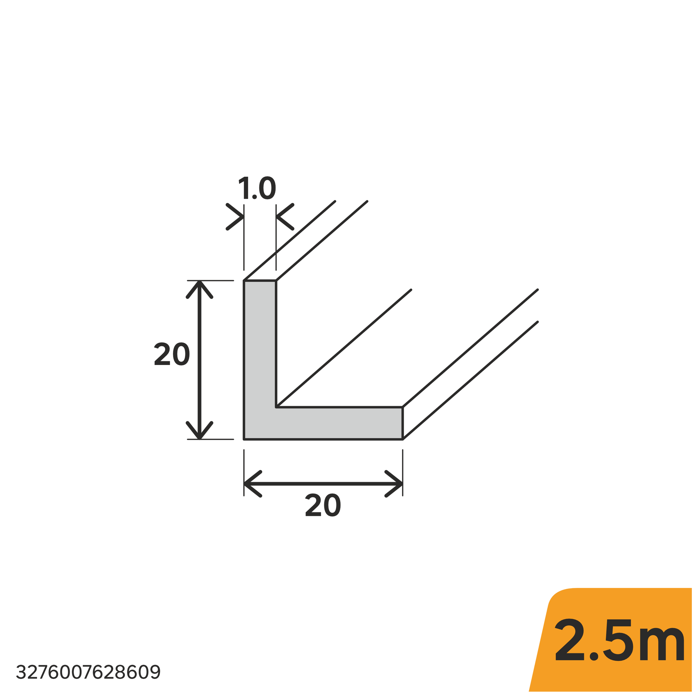 Bricocenter PROFILO ANGOLARE IN ALLUMINIO ANODIZZATO 20X20X1MM 2,5M NERO SPAZZOLATO