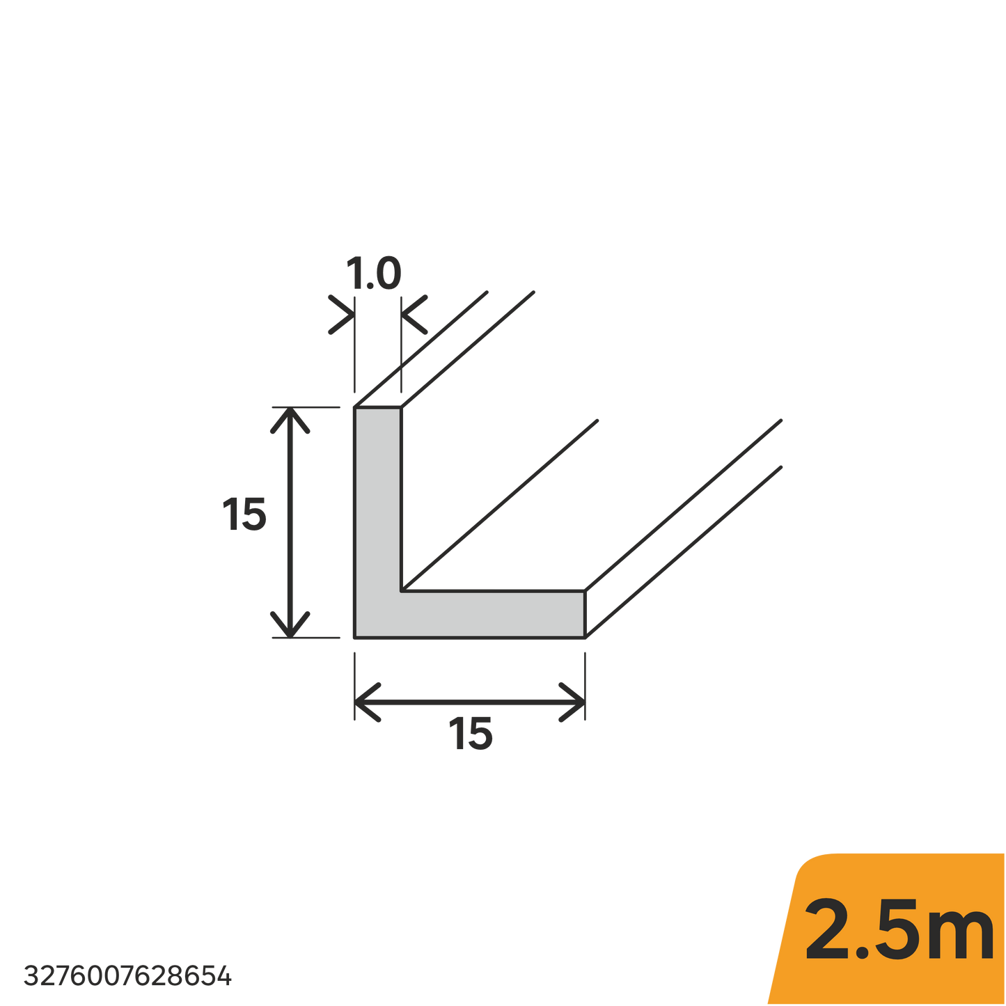 15X15X1MM ANODIZED ALUMINUM ANGLE PROFILE 2.5M MATTE