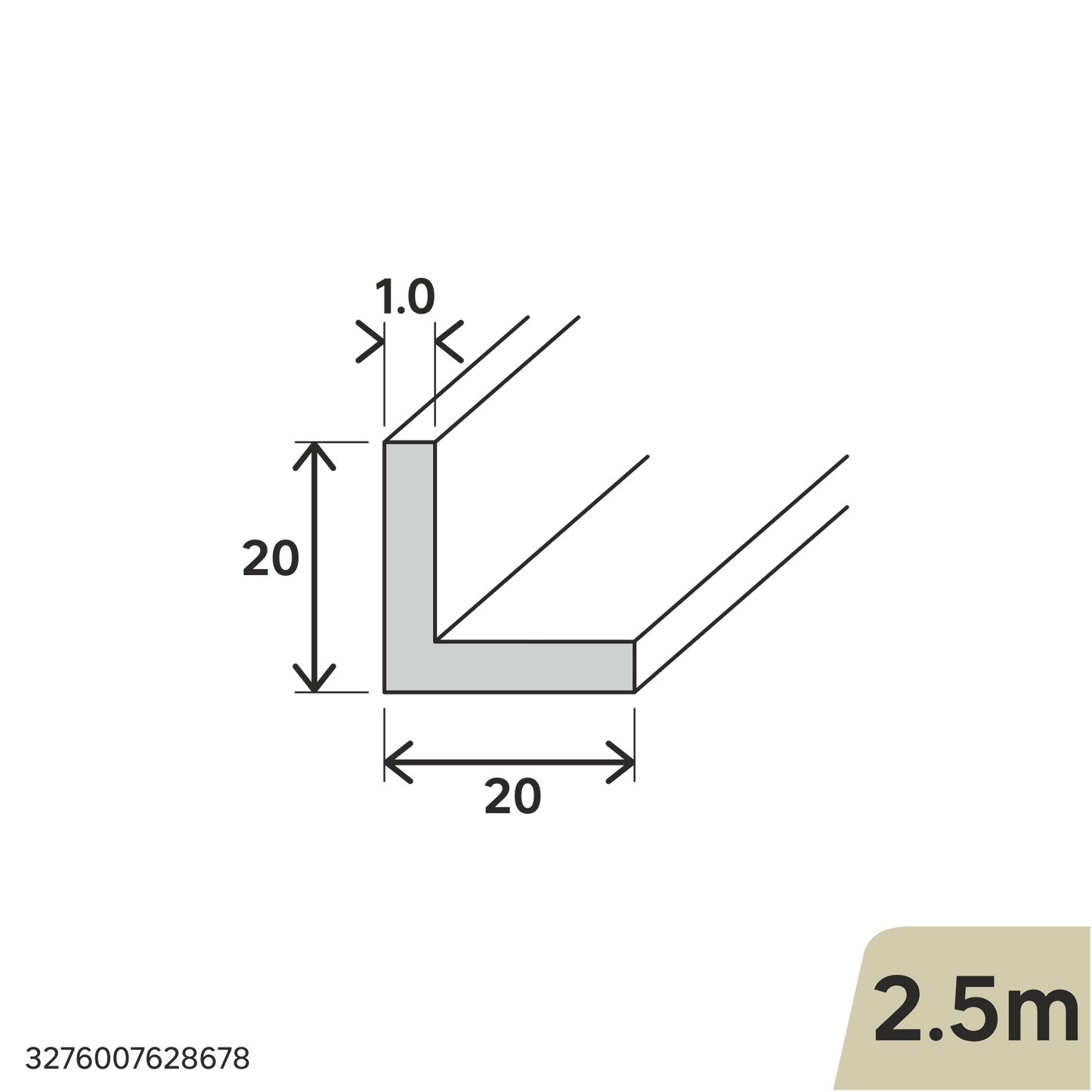 Bricocenter NATURAL ALUMINUM ANGLE PROFILE 20X20X1MM 2.5M