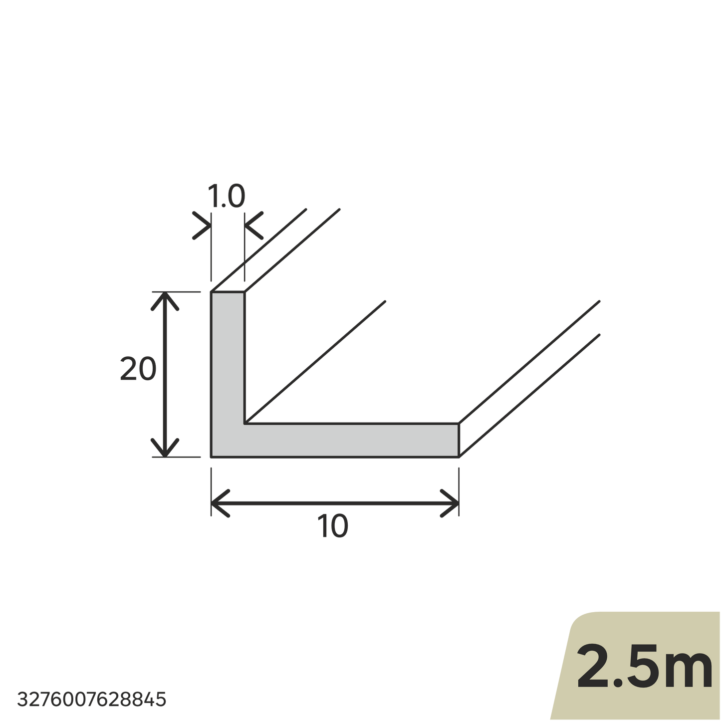 20X10X1MM NATURAL ALUMINIUM 'L' ANGLE PROFILE 2.5M