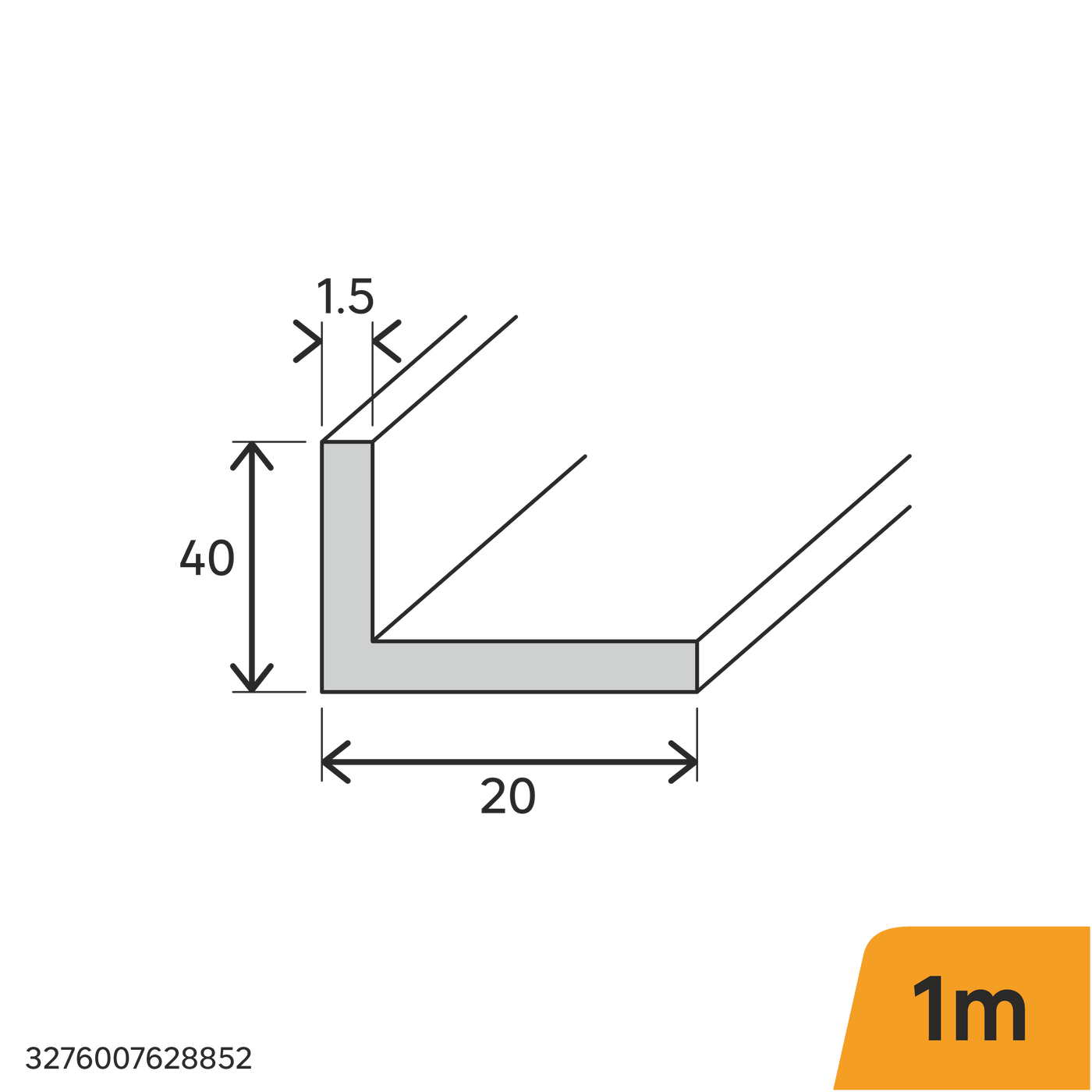 Bricocenter PROFILO ANGOLARE A "L" IN ALLUMINIO ANODIZZATO 40X20X1,5MM 1M OPACO
