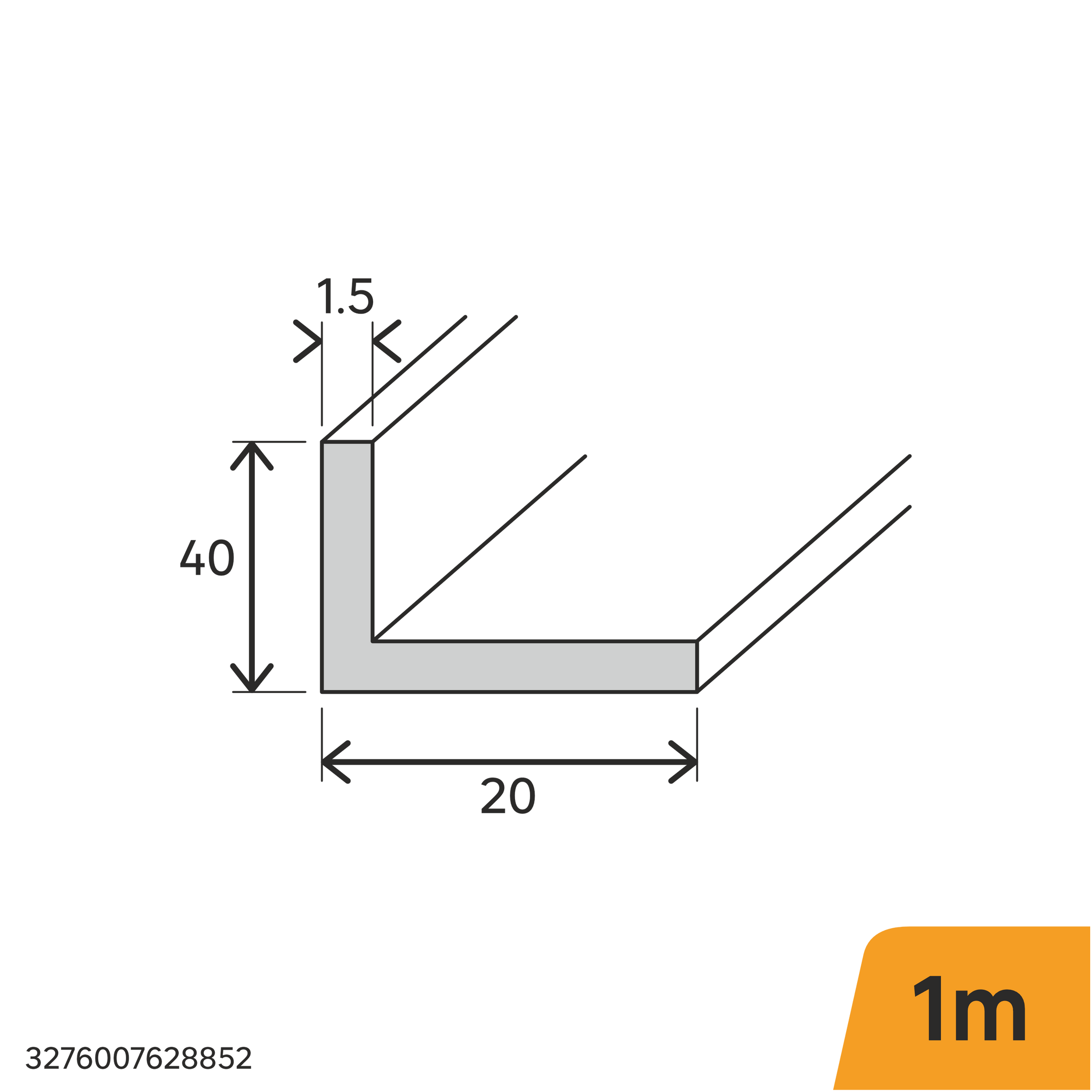 Bricocenter PROFILO ANGOLARE A "L" IN ALLUMINIO ANODIZZATO 40X20X1,5MM 1M OPACO