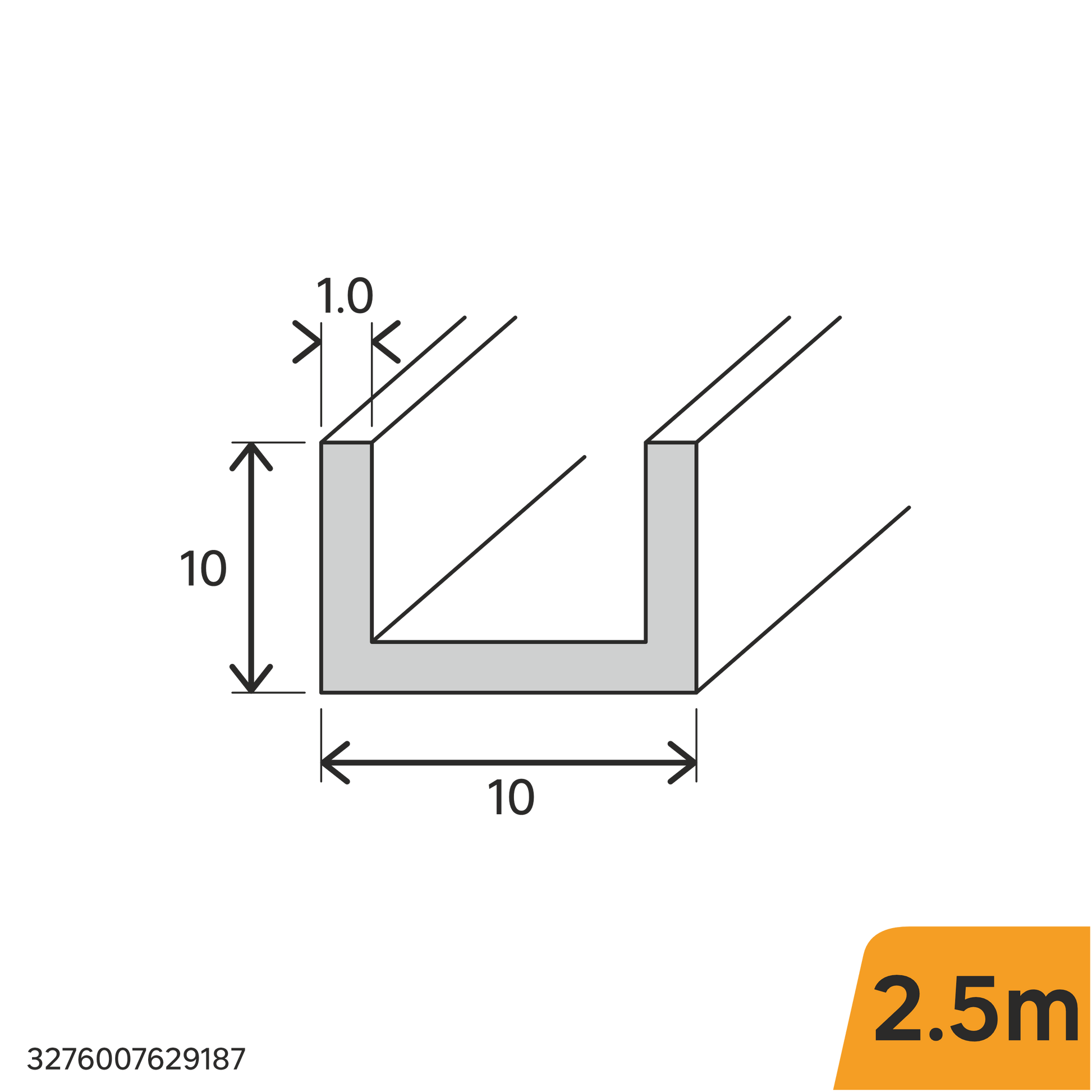 Bricocenter 10X10X1MM ANODIZED ALUMINUM U PROFILE 2.5M MATTE