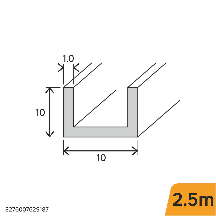 Bricocenter 10X10X1MM ANODIZED ALUMINUM U PROFILE 2.5M MATTE