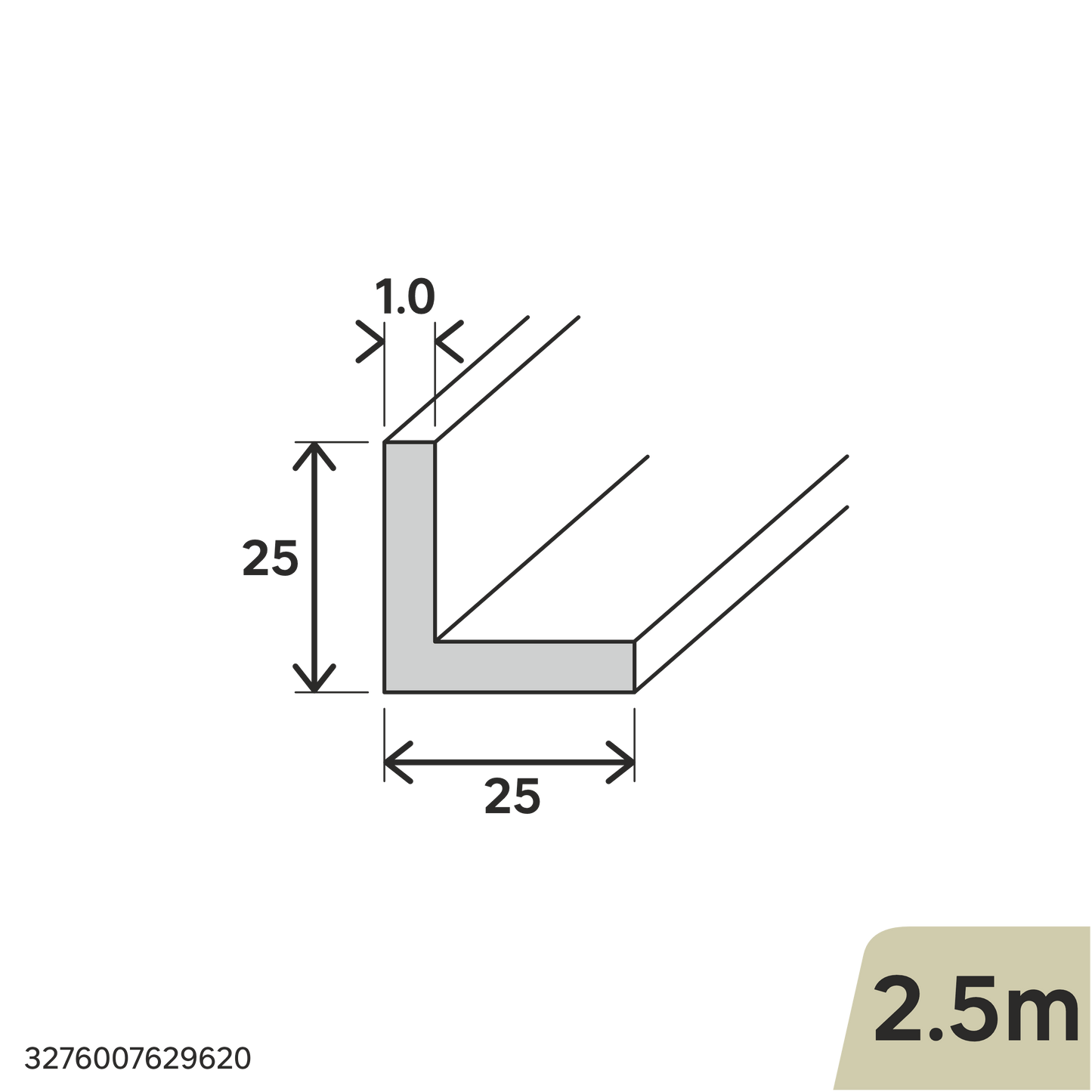 Bricocenter NATURAL ALUMINUM ANGLE PROFILE 255X25X1MM 2.5M