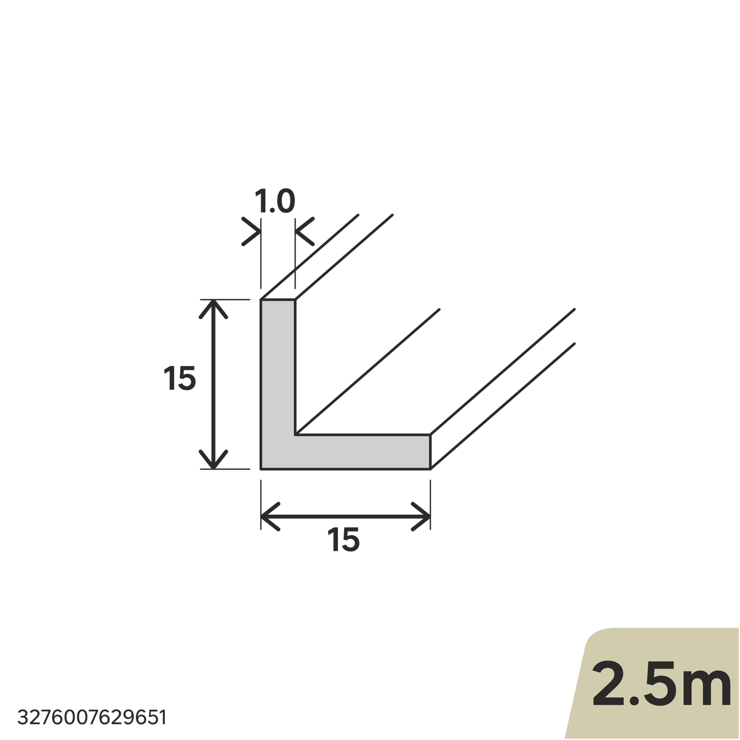 PROFILO ANGOLARE IN ALLUMINIO NATURALE 15X15X1MM 2,5M