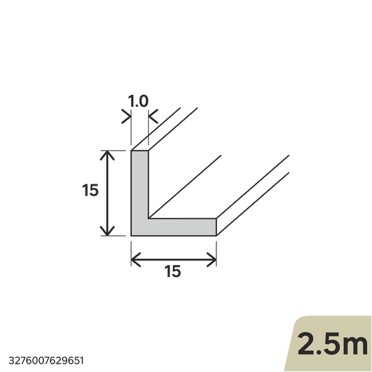 PROFILO ANGOLARE IN ALLUMINIO NATURALE 15X15X1MM 2,5M
