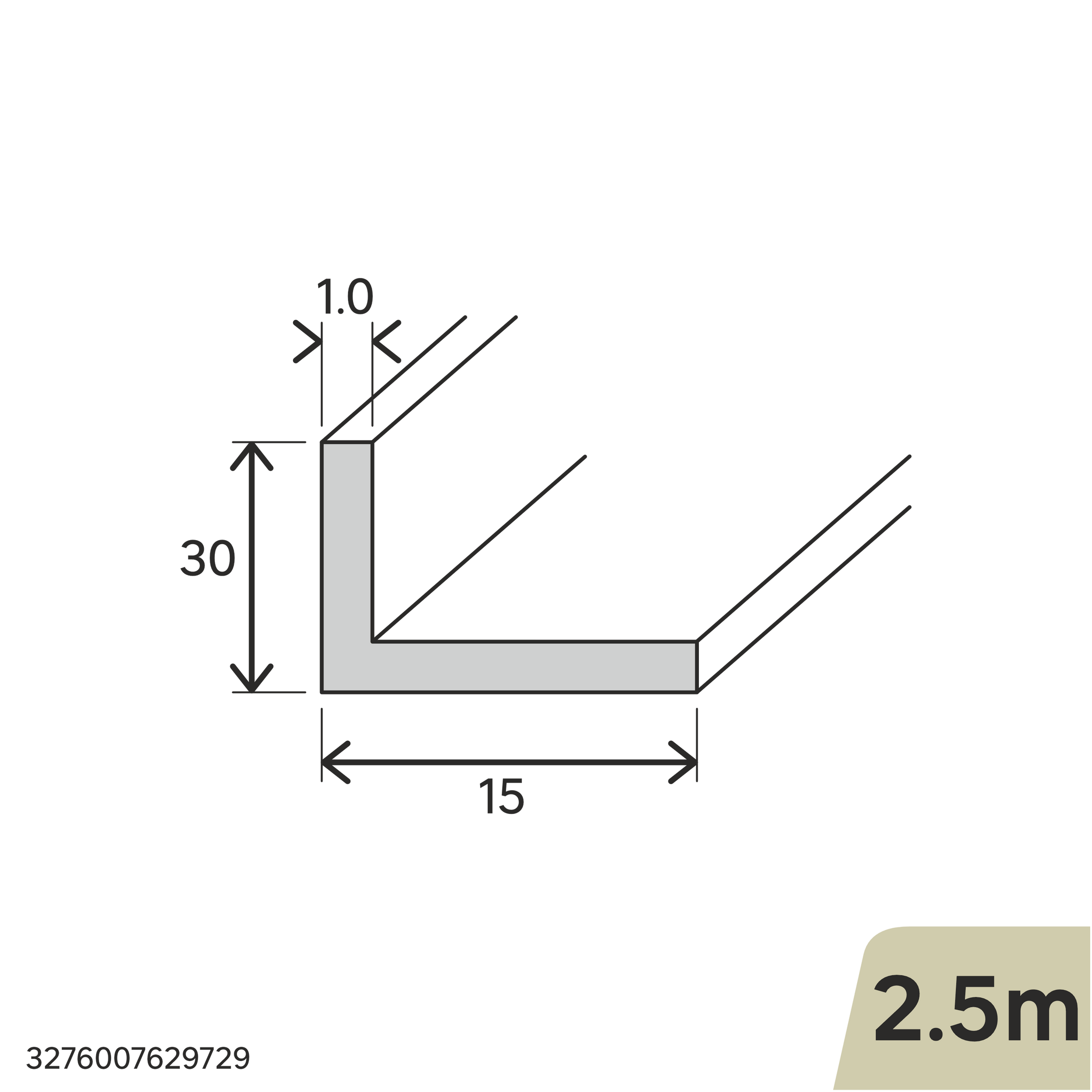 Bricocenter NATURAL ALUMINIUM 'L' ANGLE PROFILE 30X15X1MM 2.5M