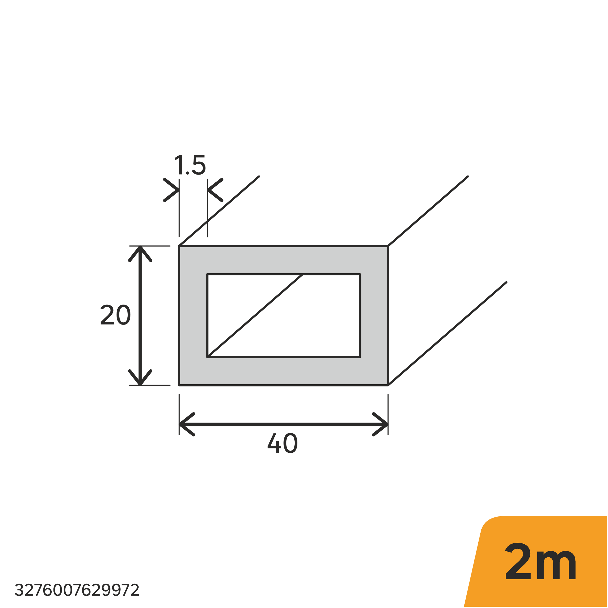 Bricocenter PROFILO RETTANGOLARE IN ALLUMINIO 40X20MM 2M CROMATO