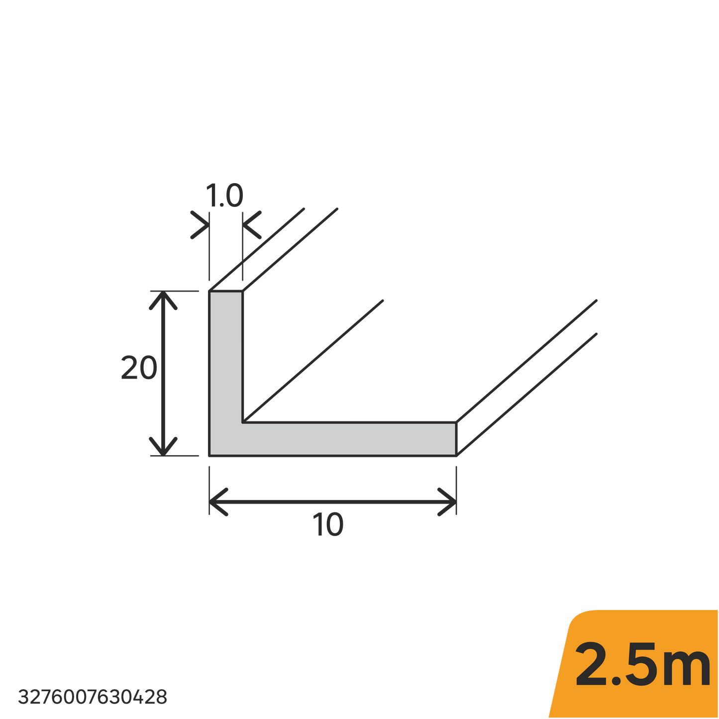 Bricocenter 20X10X1MM ANODIZED ALUMINUM "L" ANGLE PROFILE 2.5M OPAQUE