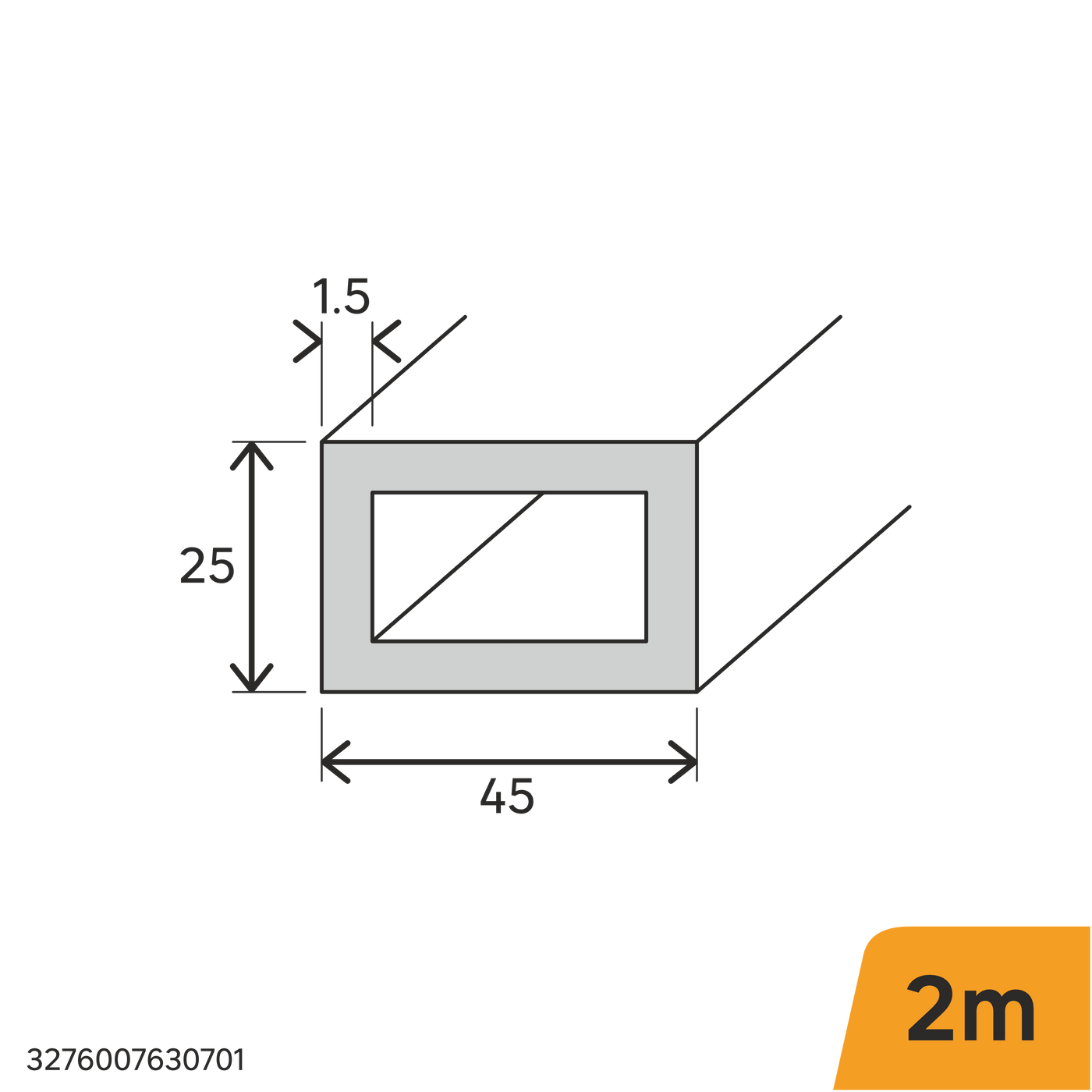 Bricocenter PROFILO RETTANGOLARE IN ALLUMINIO 45X25MM 2M CROMATO