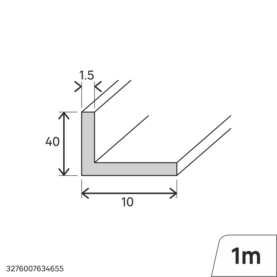 40x10x1.5mm matt black PVC L-shaped corner profile, 1m