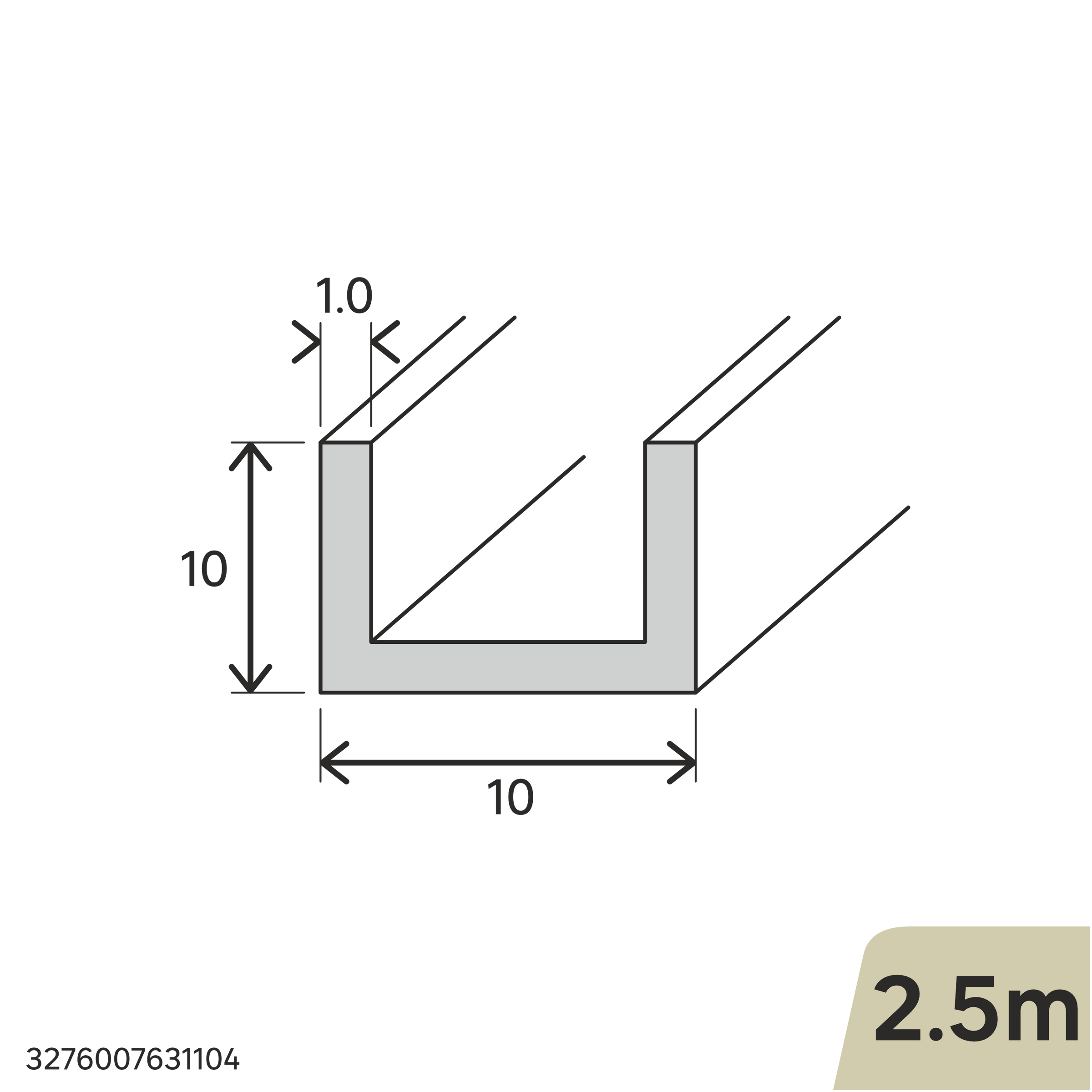 Bricocenter 10X15X1MM ANODIZED ALUMINUM U PROFILE 2.5M MATTE