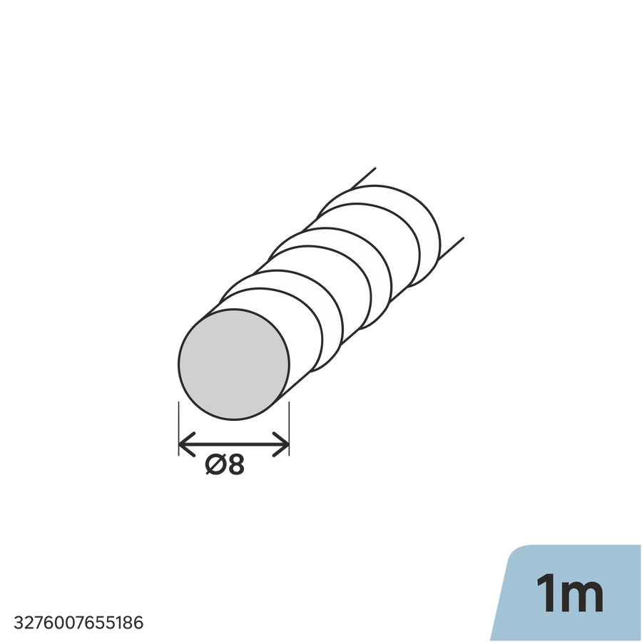 8 mm solid round steel profile, 1 m