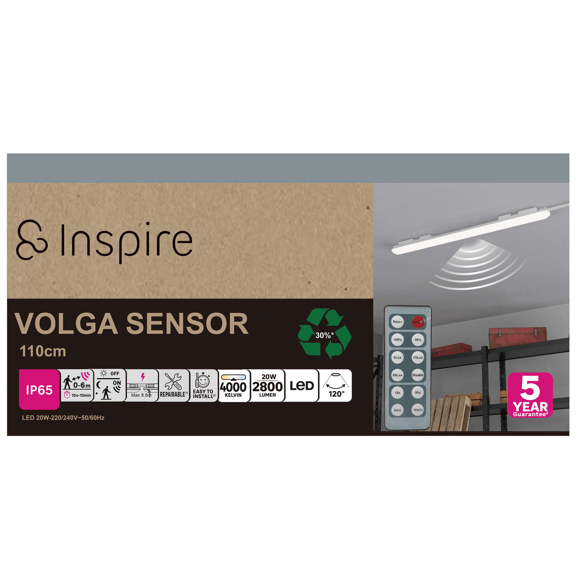 Bricocenter REGLETTE VOLGA 120CM LED 28W NATURAL LIGHT IP65 WITH MOTION SENSOR