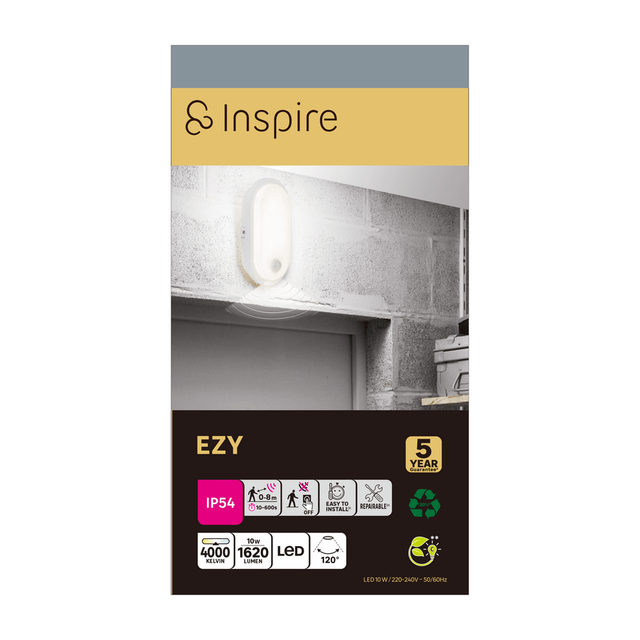 Bricocenter EZY CEILING LIGHT PLASTIC WHITE 20 CM LED 15W NATURAL LIGHT IP65 WITH SENSOR