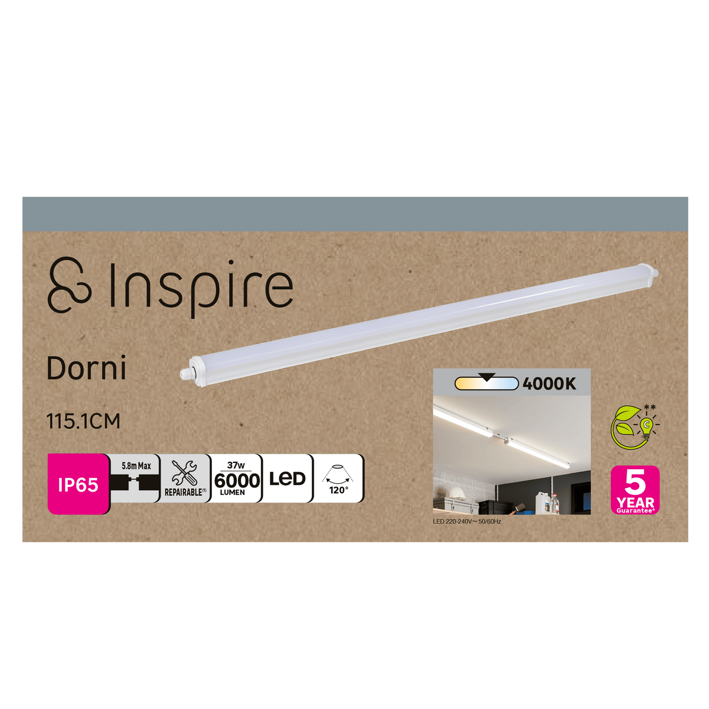 Bricocenter REGLETTE DORNI 114.7CM LED 37W NATURAL LIGHT IP65