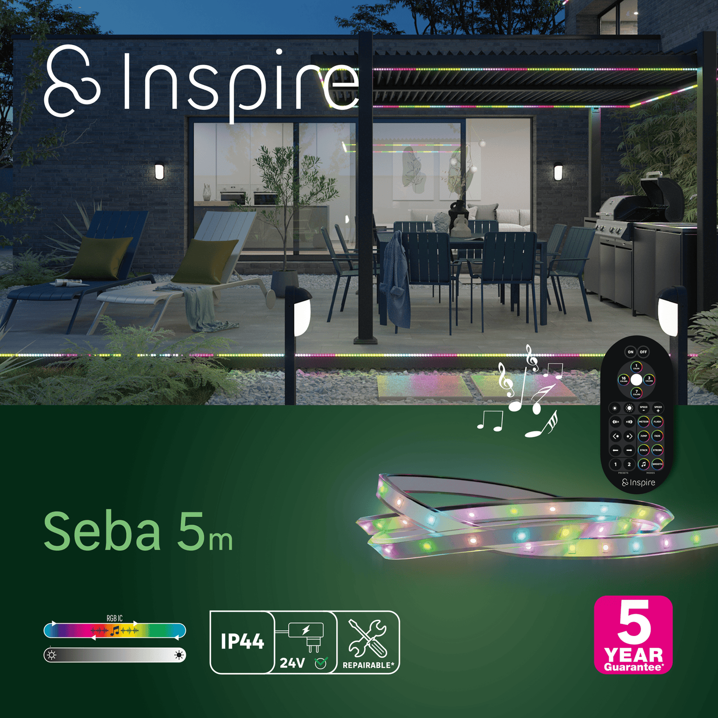 Bricocenter KIT STRISCIA LED SEBA 5M 22W EGB MUSIC IP65