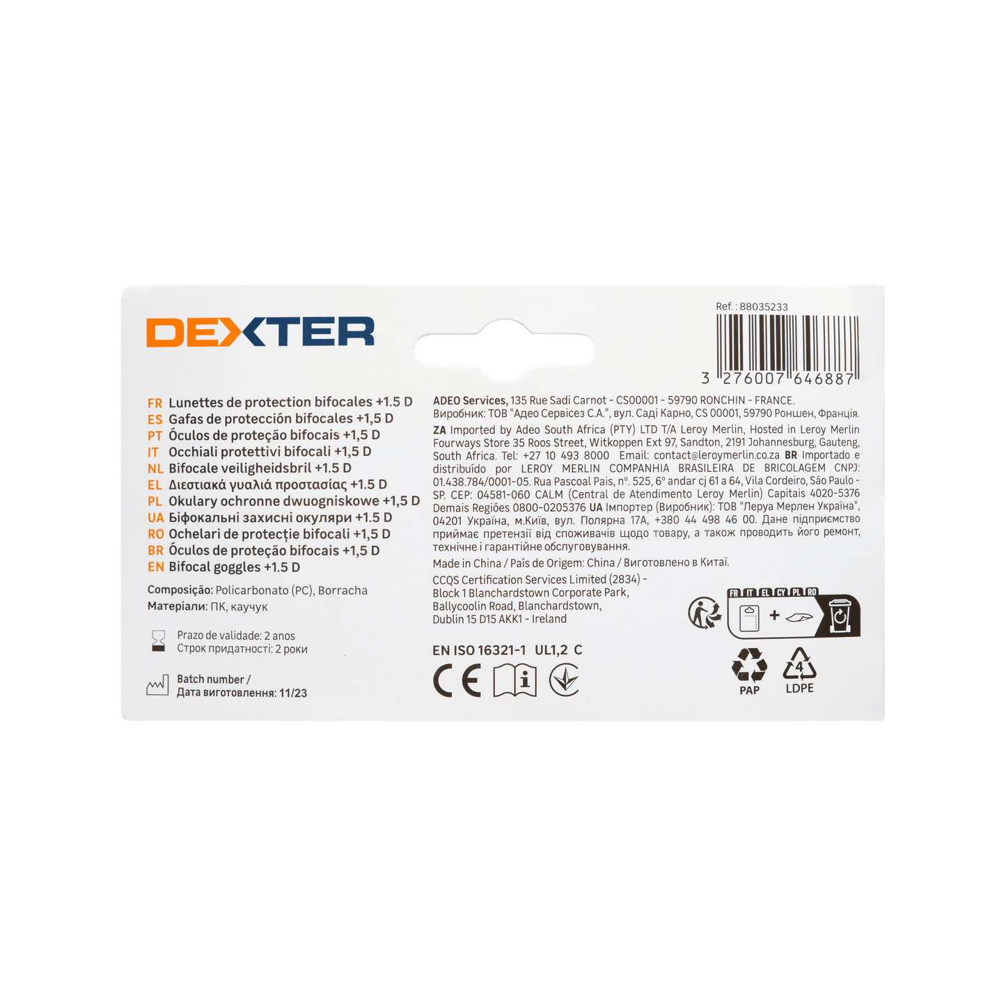 Bricocenter DEXTER SAFETY GLASSES WITH BIFOCAL LENS FOR READING 1.5 DIOPTER POLYCARBONATE