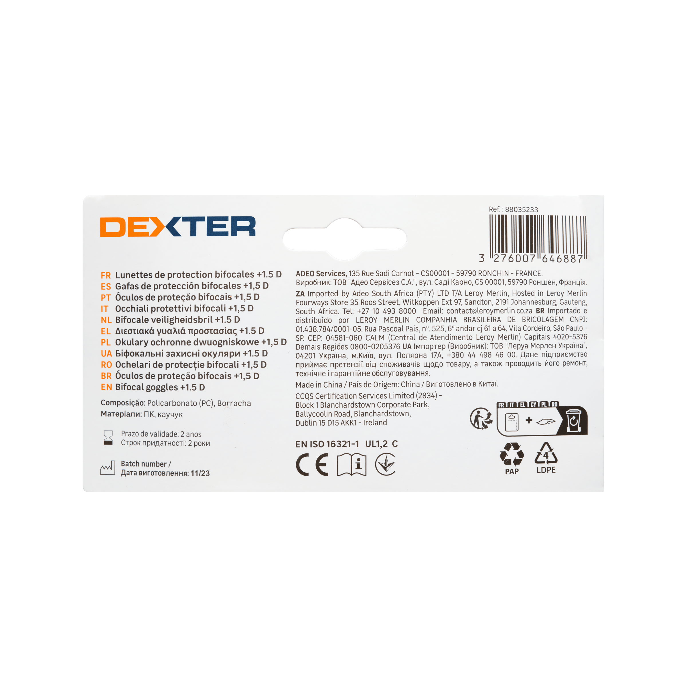 Bricocenter DEXTER SAFETY GLASSES WITH BIFOCAL LENS FOR READING 1.5 DIOPTER POLYCARBONATE