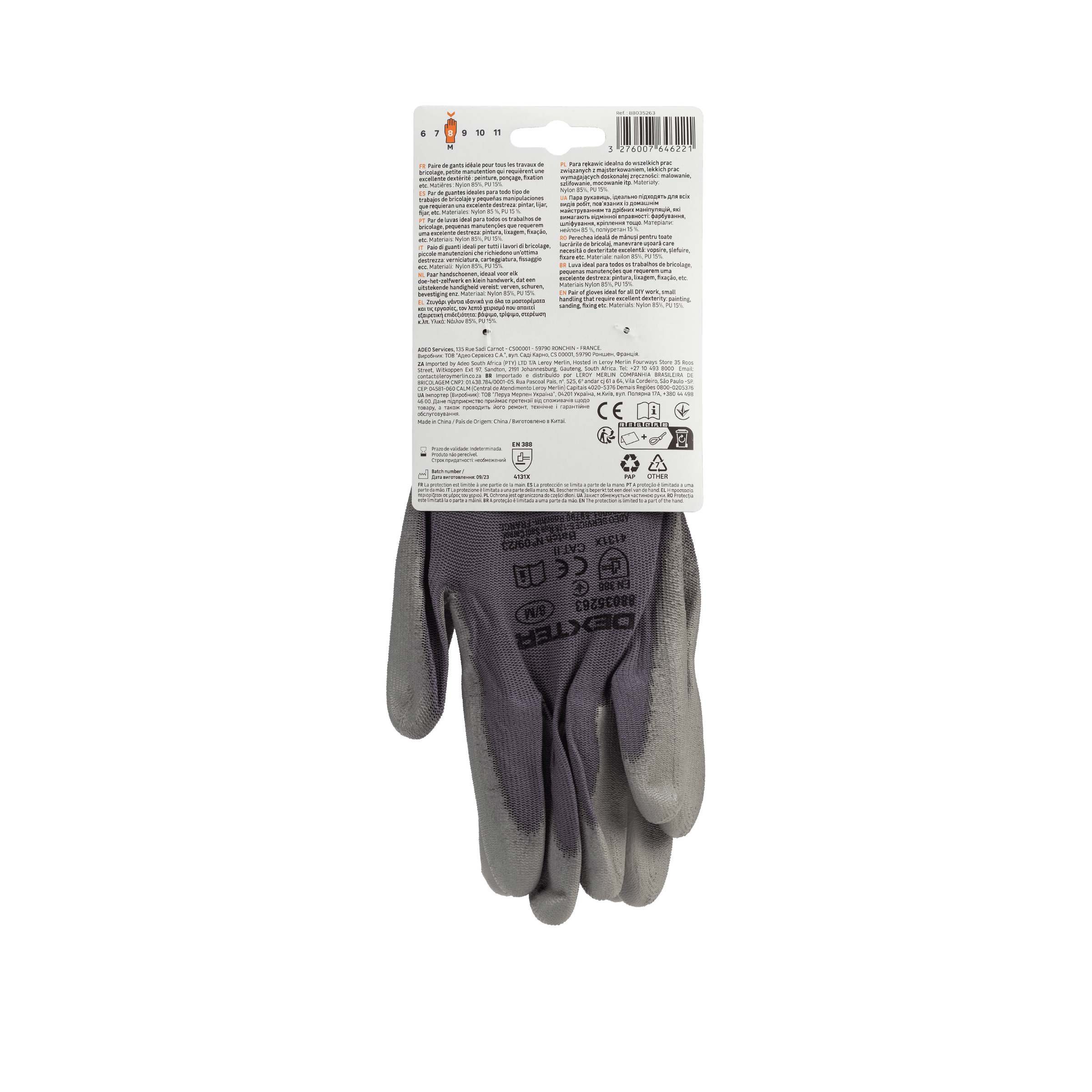 DEXTER PRECISION GLOVES SIZE 8M NYLON PALM POLYURETHANE