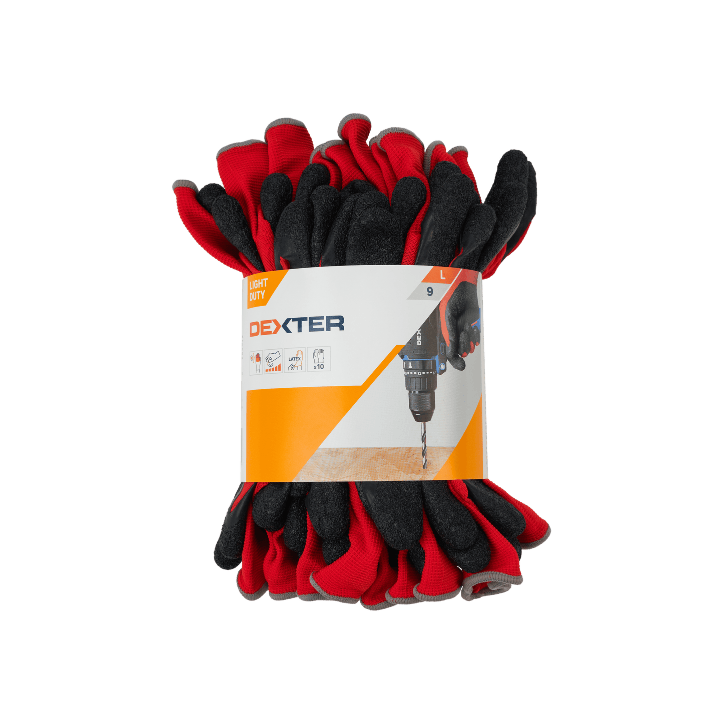 Bricocenter DEXTER GLOVES 10 PAIRS FOR HANDLING SIZE 9L NYLON LATEX PALM