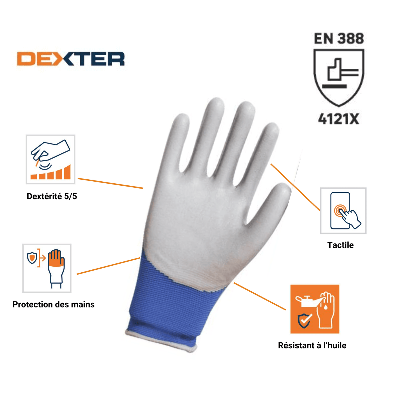 DEXTER TOUCH SCREEN MECHANIC GLOVES SIZE 10XL MADE OF NYLON AND NITRILE PALM
