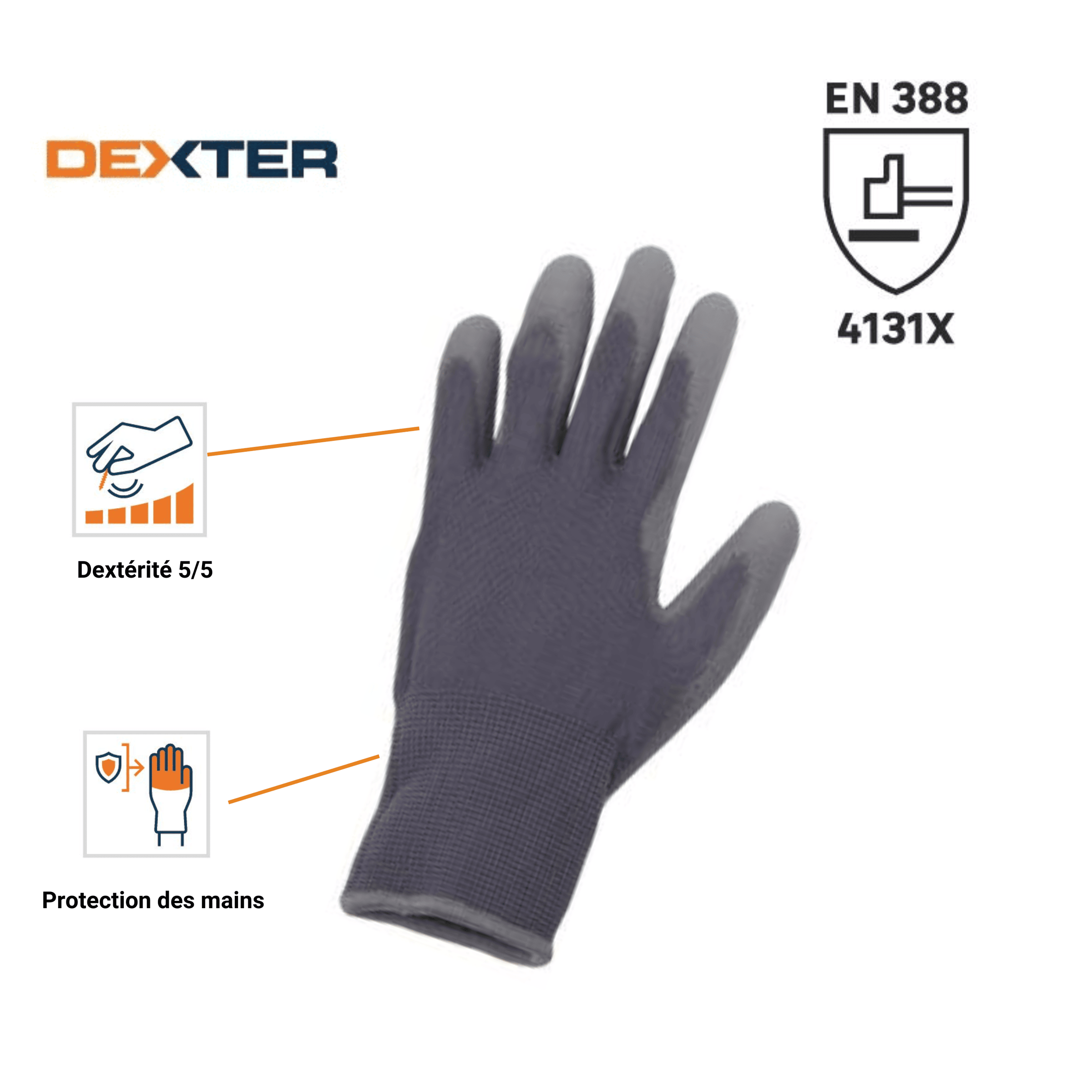 DEXTER PRECISION GLOVES SIZE 11XXL MADE OF NYLORCOATED NYLON AND PU PALM