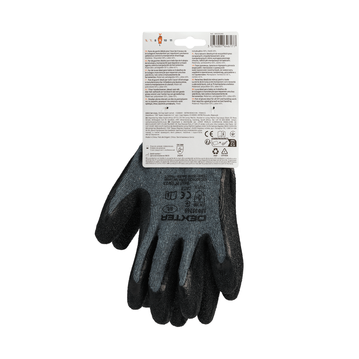 Dexter handling gloves size 9l cotton latex palm