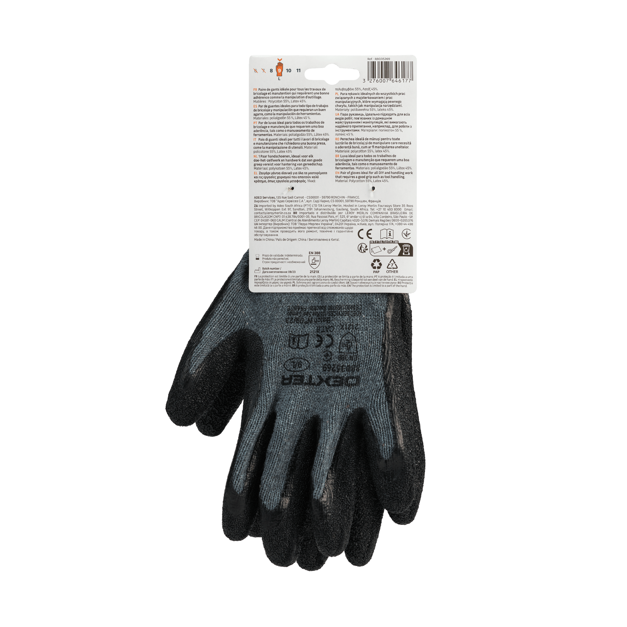 Dexter handling gloves size 9l cotton latex palm