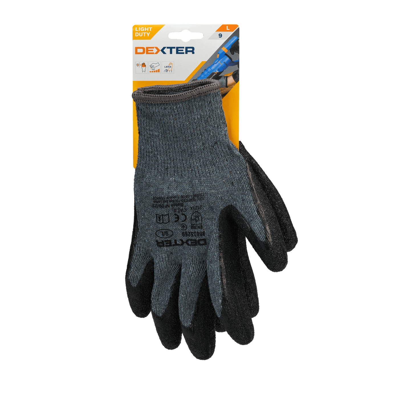 Dexter handling gloves size 9l cotton latex palm