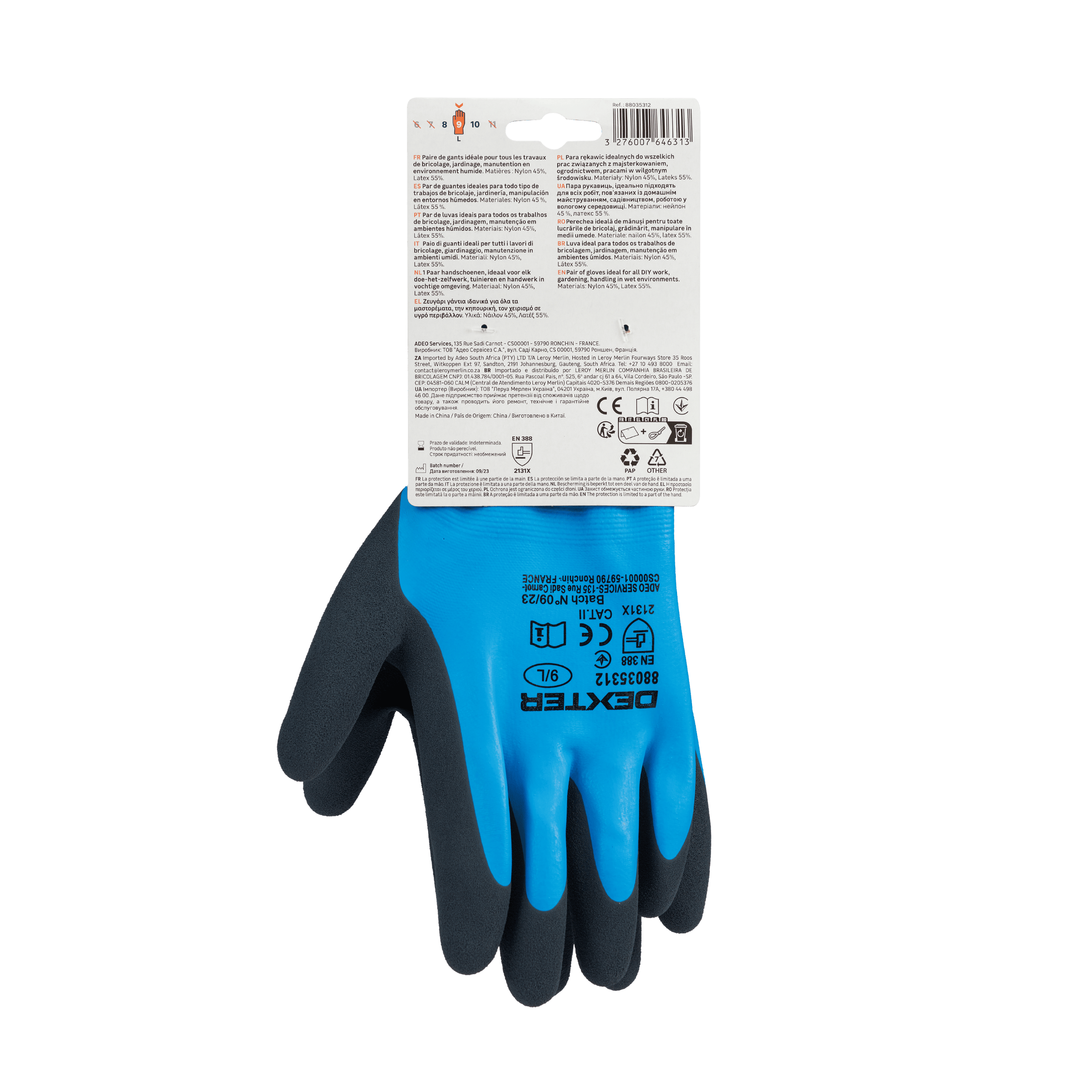 DEXTER GLOVES FOR PLUMBER SIZE 9L IN