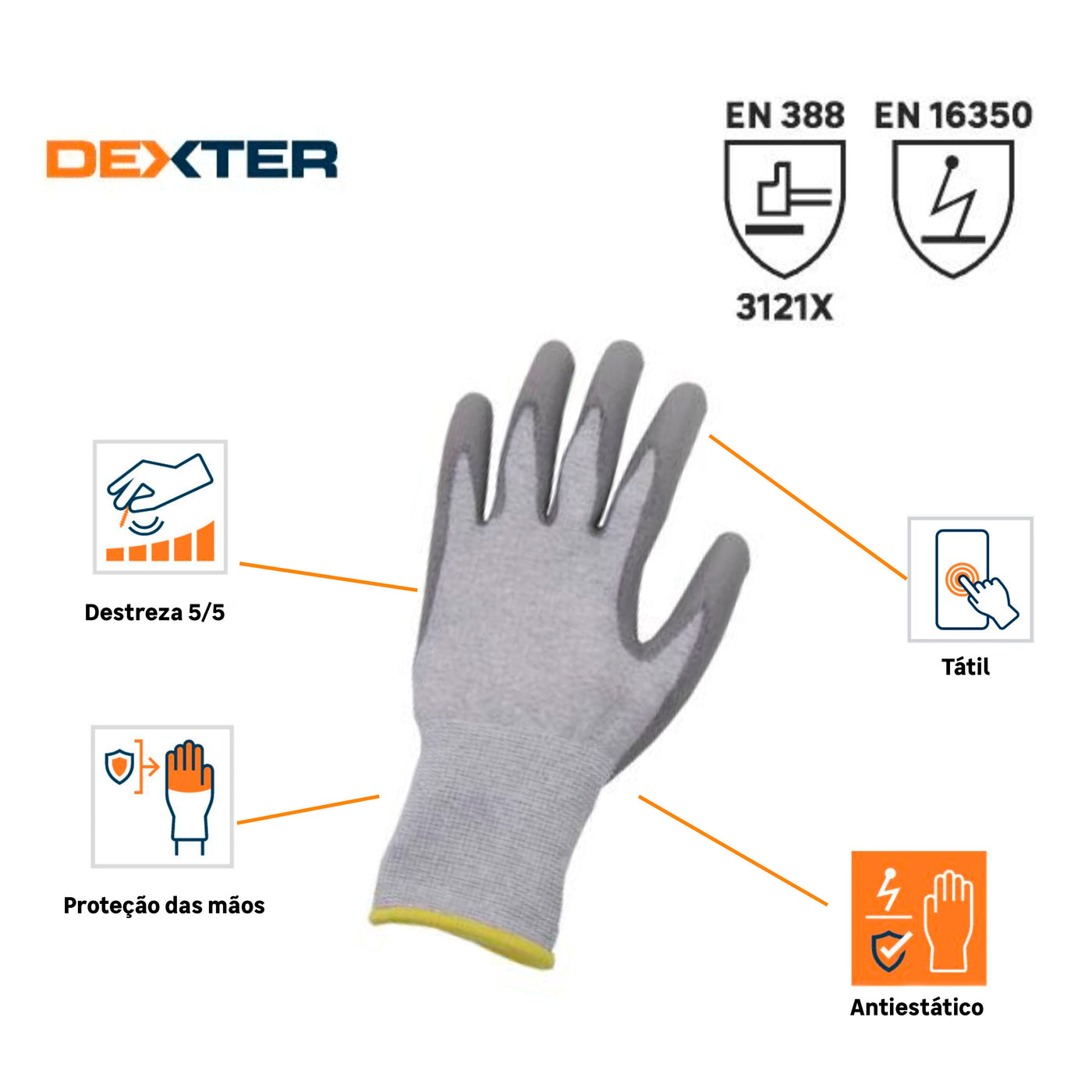 DEXTER PRECISION ANTI-STATIC GLOVES SIZE 9L CARBON AND NYLON PALM