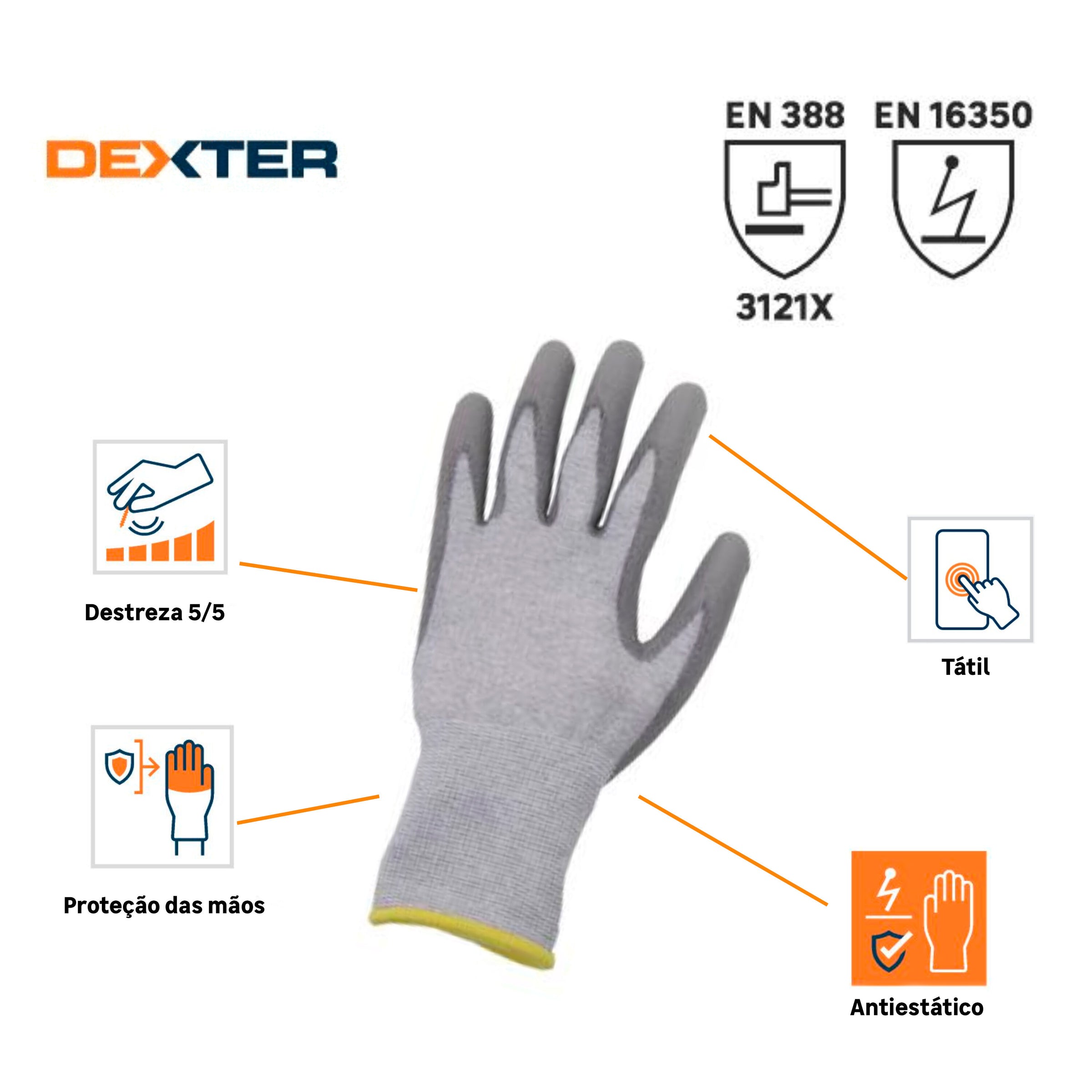 DEXTER PRECISION ANTI-STATIC GLOVES SIZE 9L CARBON AND NYLON PALM
