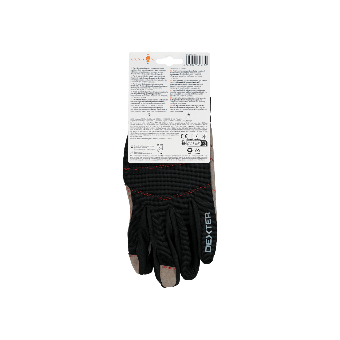 Bricocenter DEXTER TOUCH SCREEN HANDLING GLOVES SIZE 10XL POLYESTER NYLON AND SPANDEX