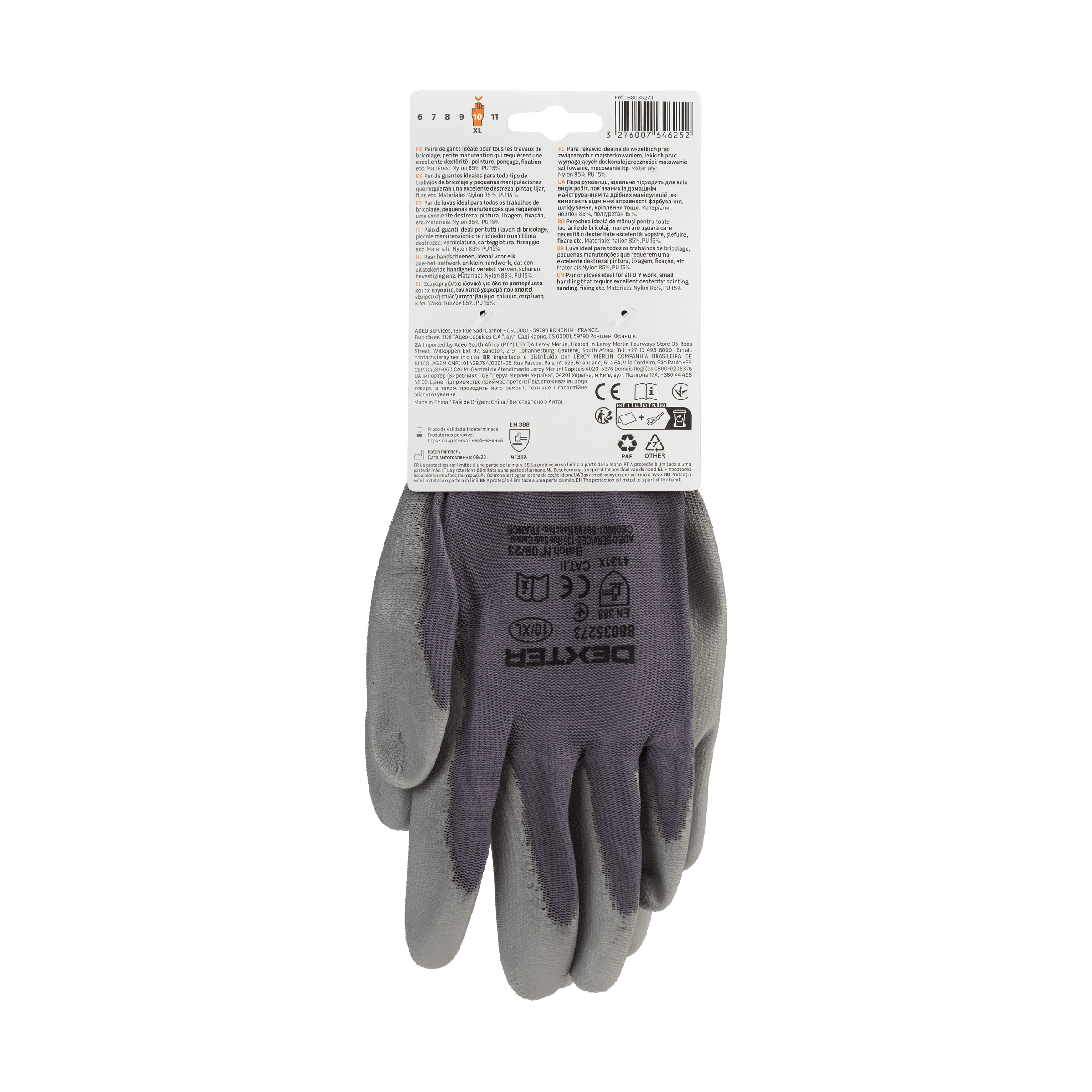 DEXTER PRECISION GLOVES SIZE 10XL NYLON POLYURETHANE PALM