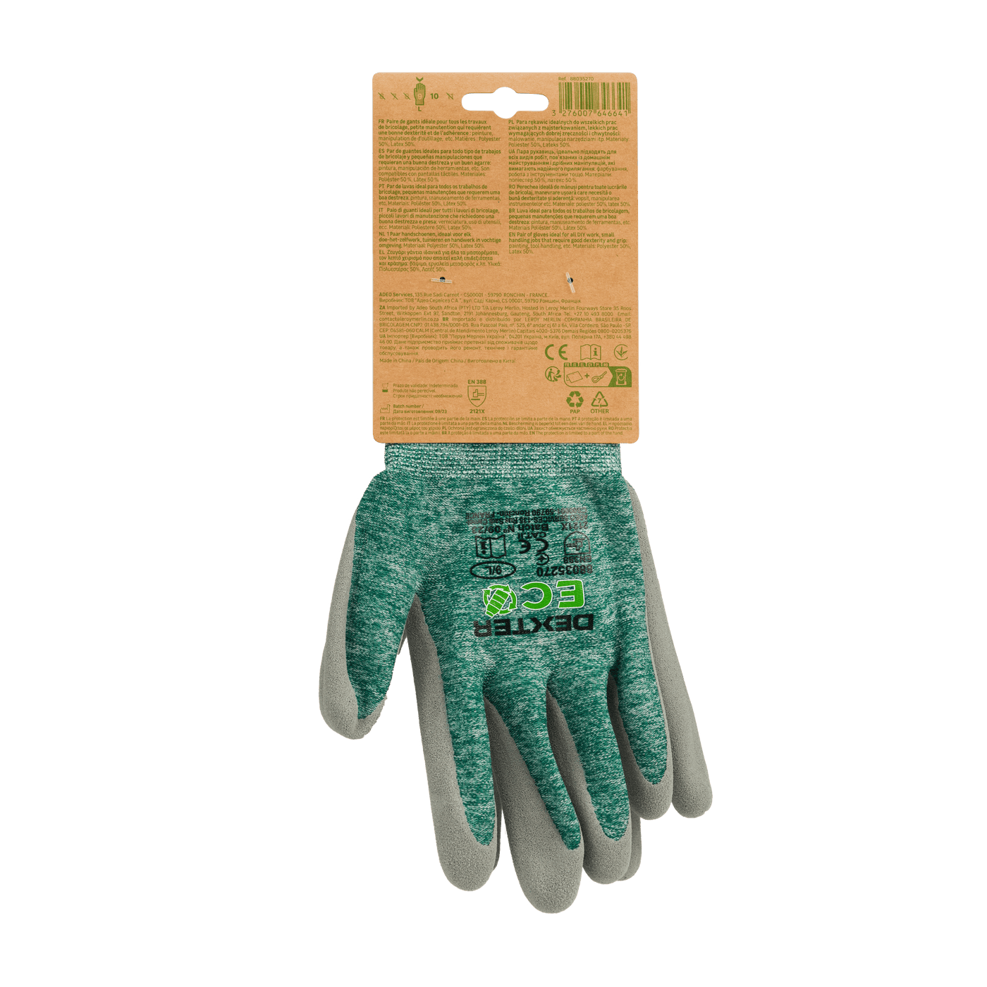 DEXTER RECYCLED HANDLING GLOVES SIZE 9L POLYESTER LATEX PALM