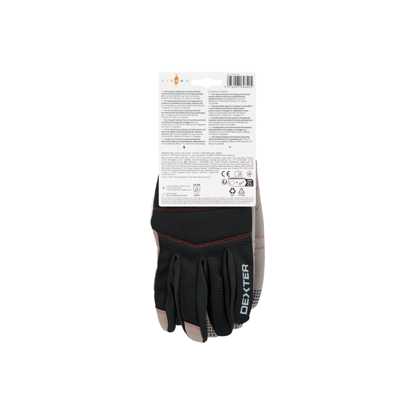 Bricocenter DEXTER TOUCH SCREEN HANDLING GLOVES SIZE 9L POLYESTER NYLON AND SPANDEX