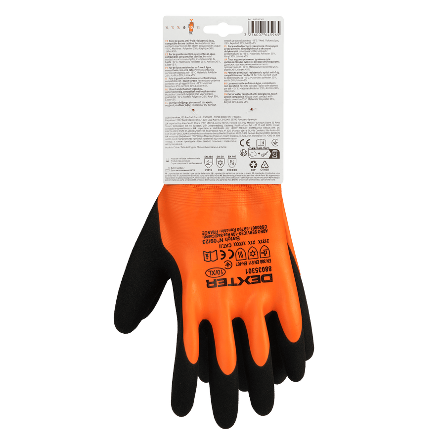 Bricocenter DEXTER TOUCH SCREEN CONSTRUCTION GLOVES SIZE 10XL COLD-RESISTANT WATER RESISTANT
