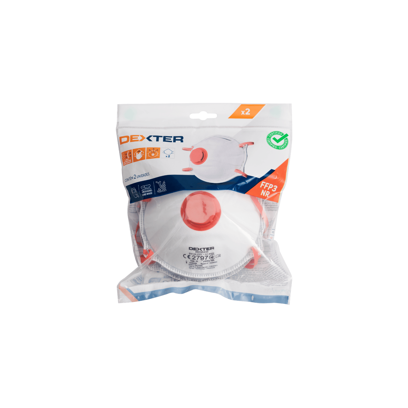 2 DEXTER FFP3 VALVE CUP DISPOSABLE MASKS