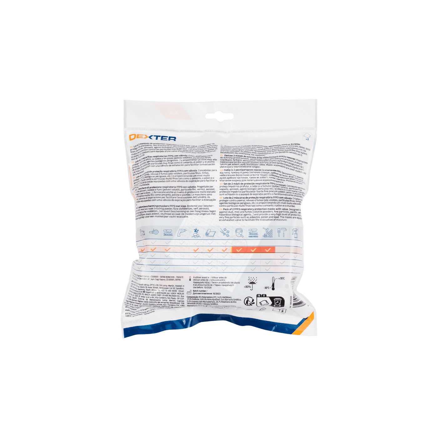 2 DEXTER FFP3 VALVE CUP DISPOSABLE MASKS
