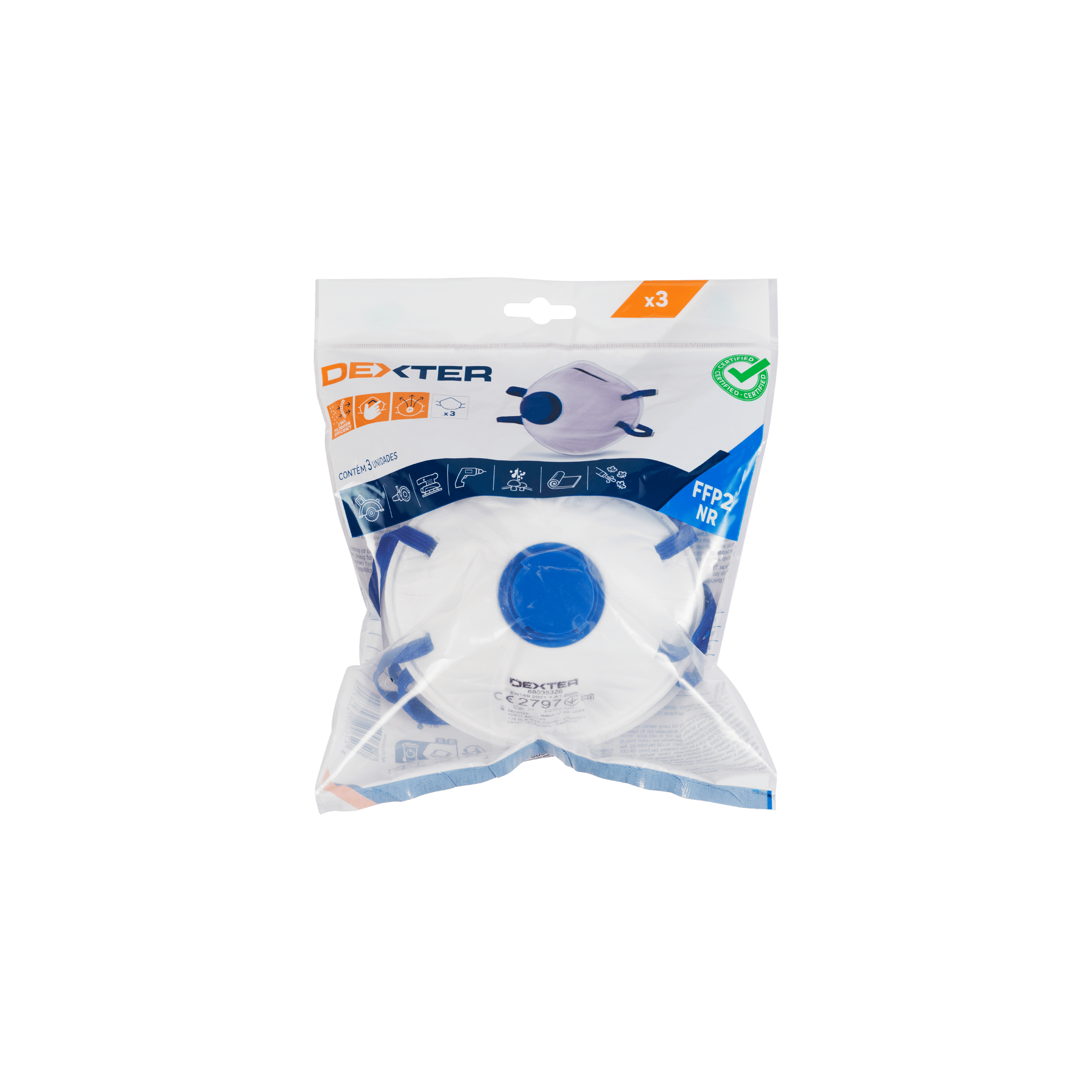 3 DEXTER FFP2 VALVE CUP DISPOSABLE MASKS