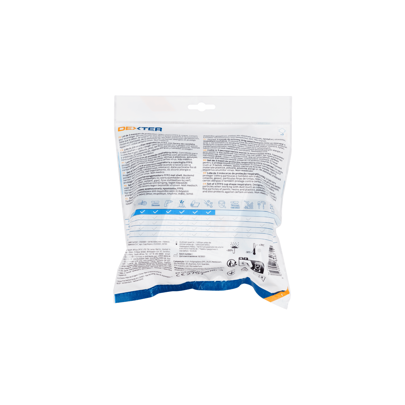 3 DEXTER FFP2 VALVE-FREE DISPOSABLE MASKS