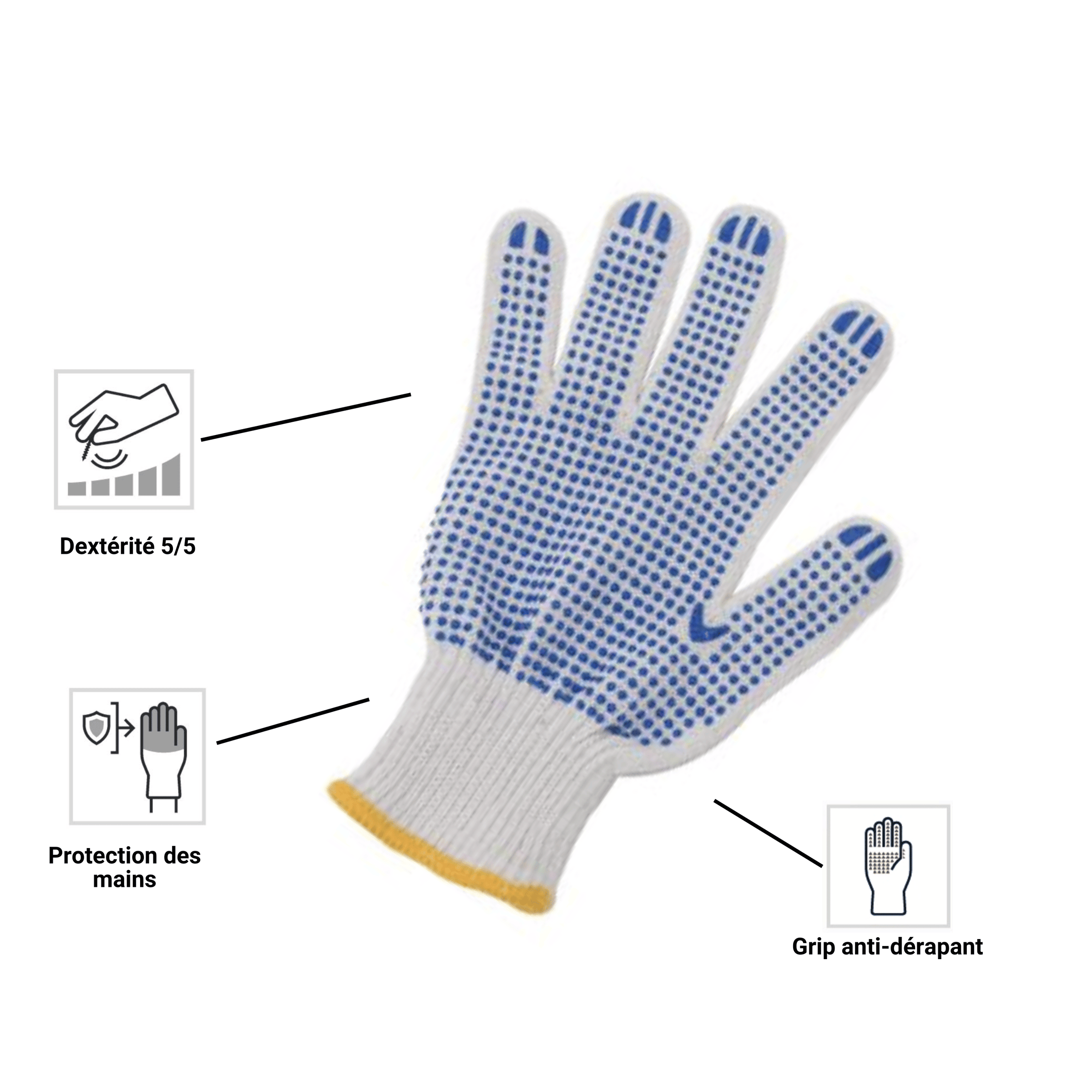 COTTON GLOVES SIZE 10XL DOTTED PALM