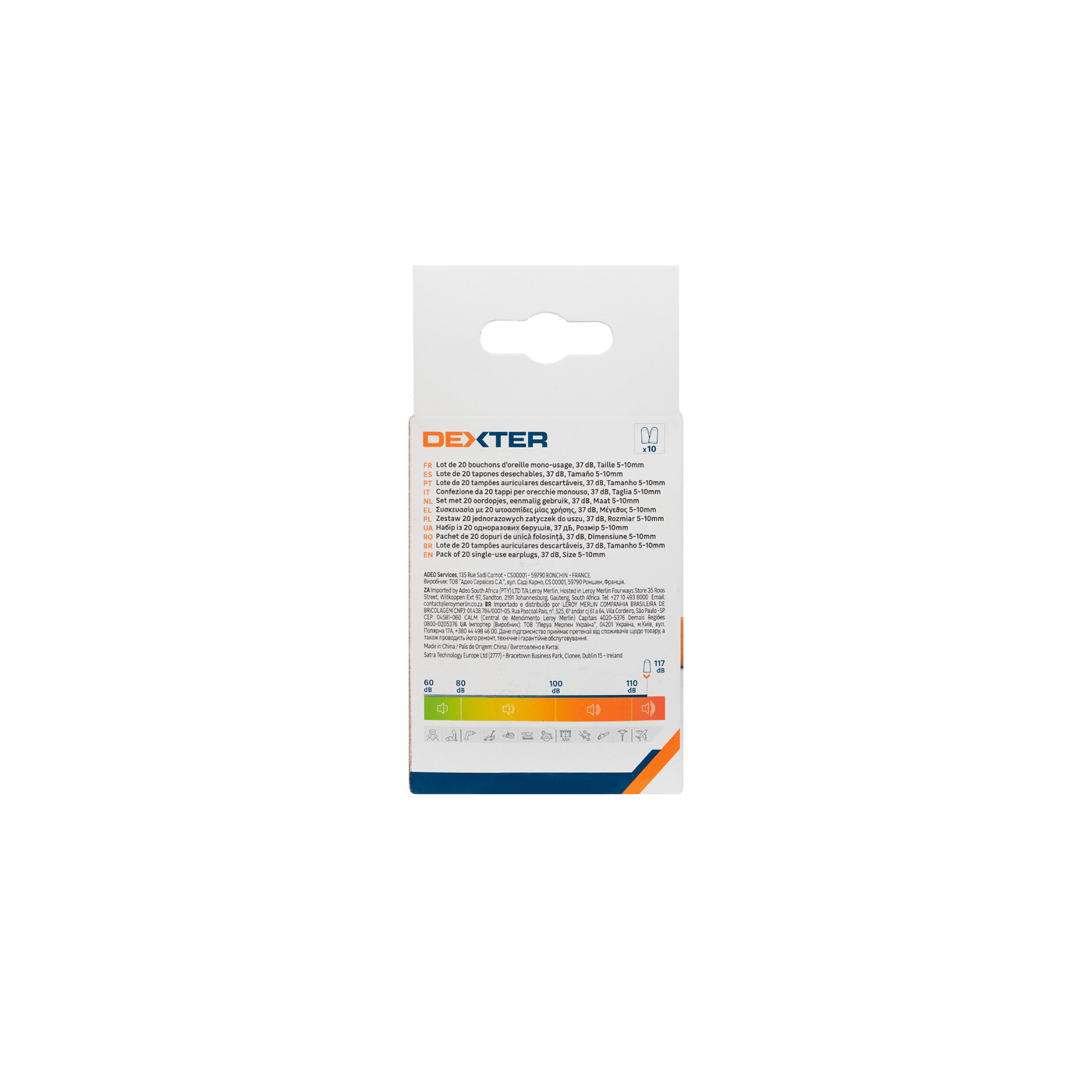 10 PAIRS DEXTER DISPOSABLE EARPLUGS 37DB