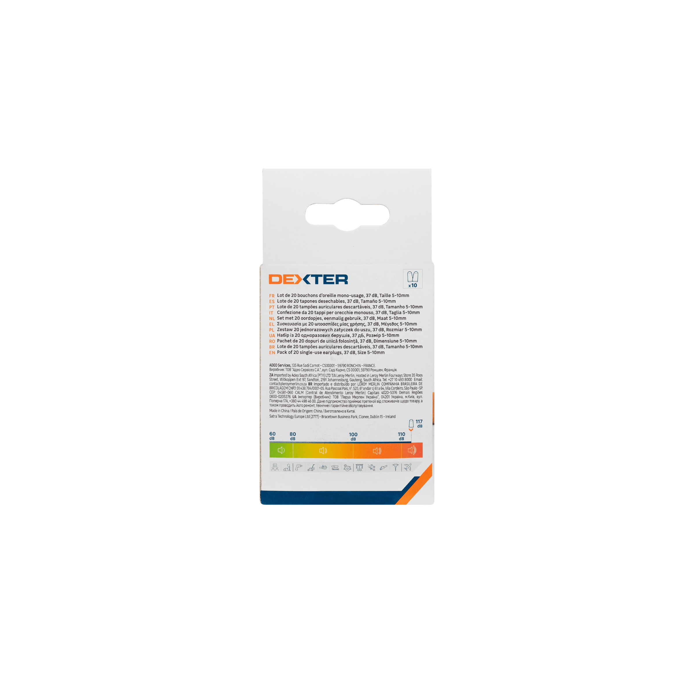 10 PAIRS DEXTER DISPOSABLE EARPLUGS 37DB