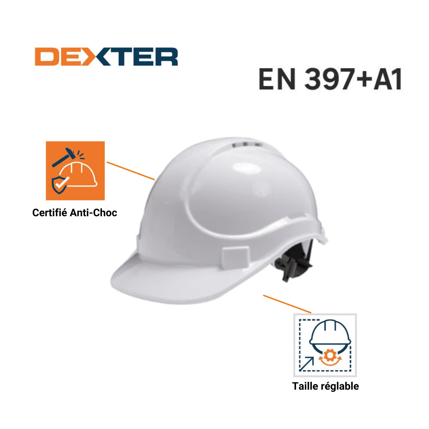 Bricocenter DEXTER WHITE SAFETY HELMET WITH CHIN STRAP AND HDPE AND PVC ADJUSTMENT SYSTEM