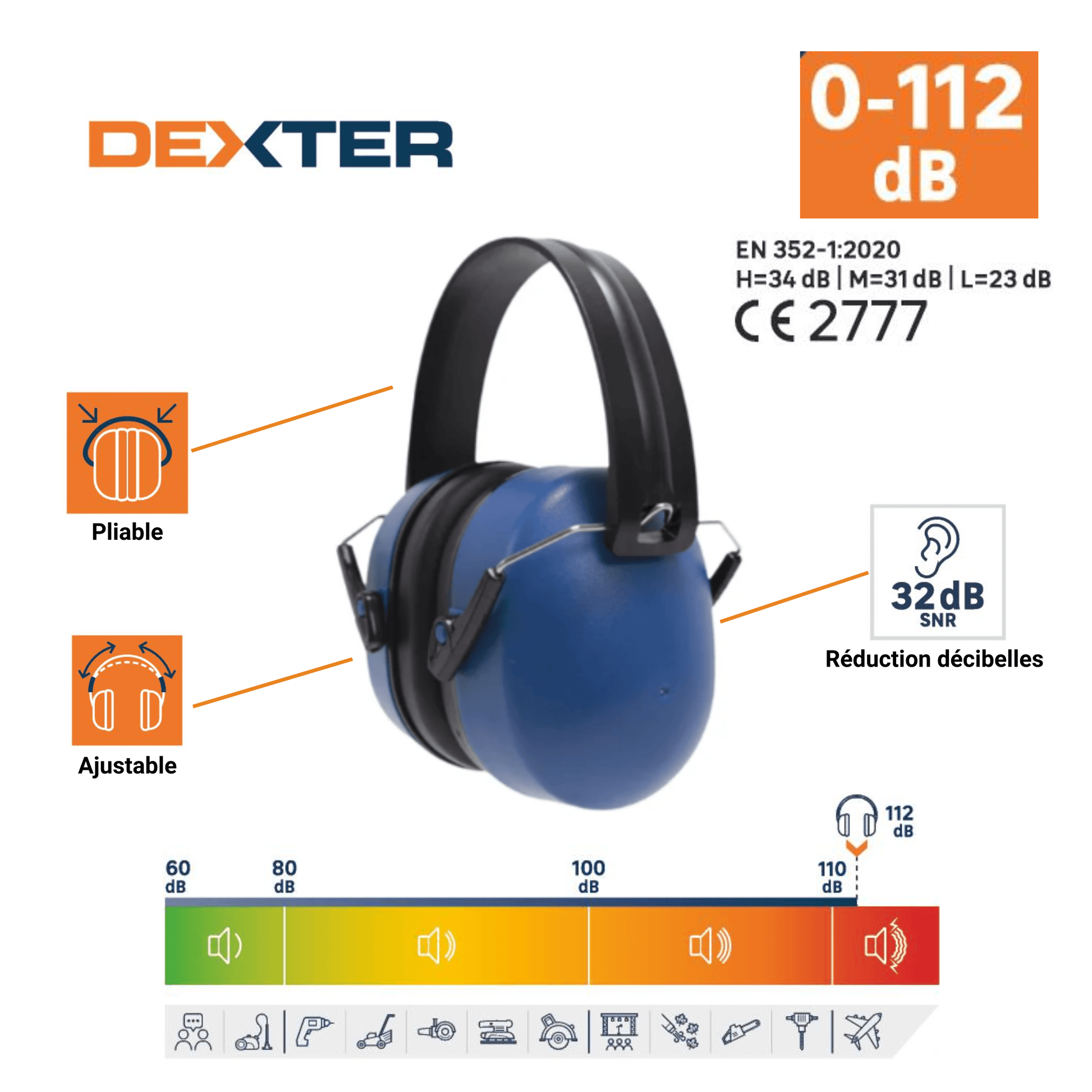 Bricocenter DEXTER FOLDABLE 32DB NOISE CANCELLING HEADPHONES WITH ABS ADJUSTING SYSTEM