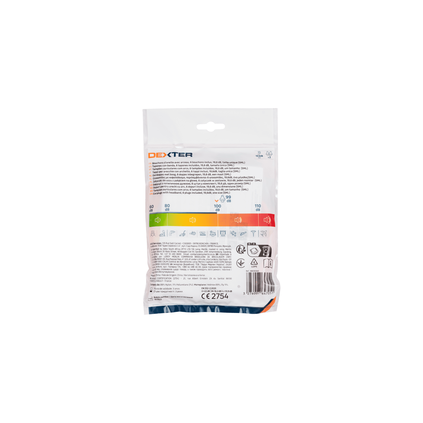 DEXTER REUSABLE HEADBAND EARPLUGS 20DB WITH 6 REPLACEMENT POLYURE PLUGS