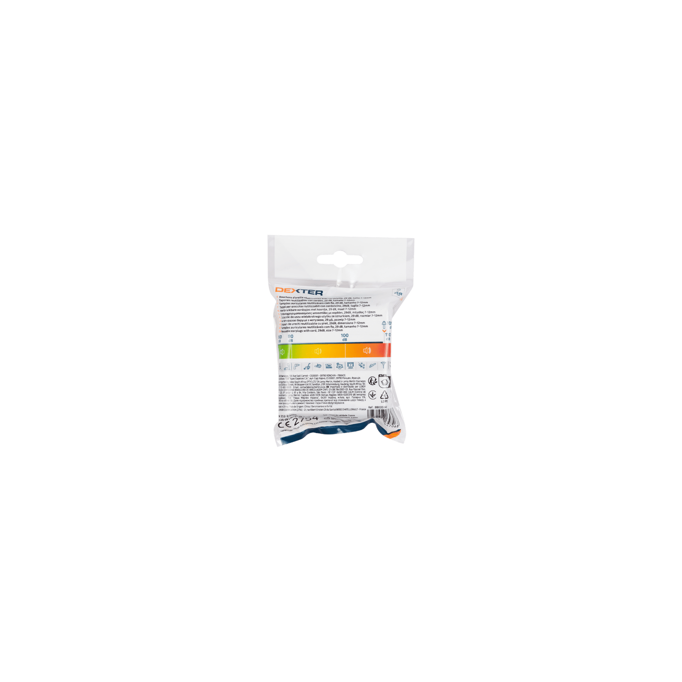 DEXTER REUSABLE EARPLUGS WITH 29DB LANYARD IN POLYESTER AND SILICONE